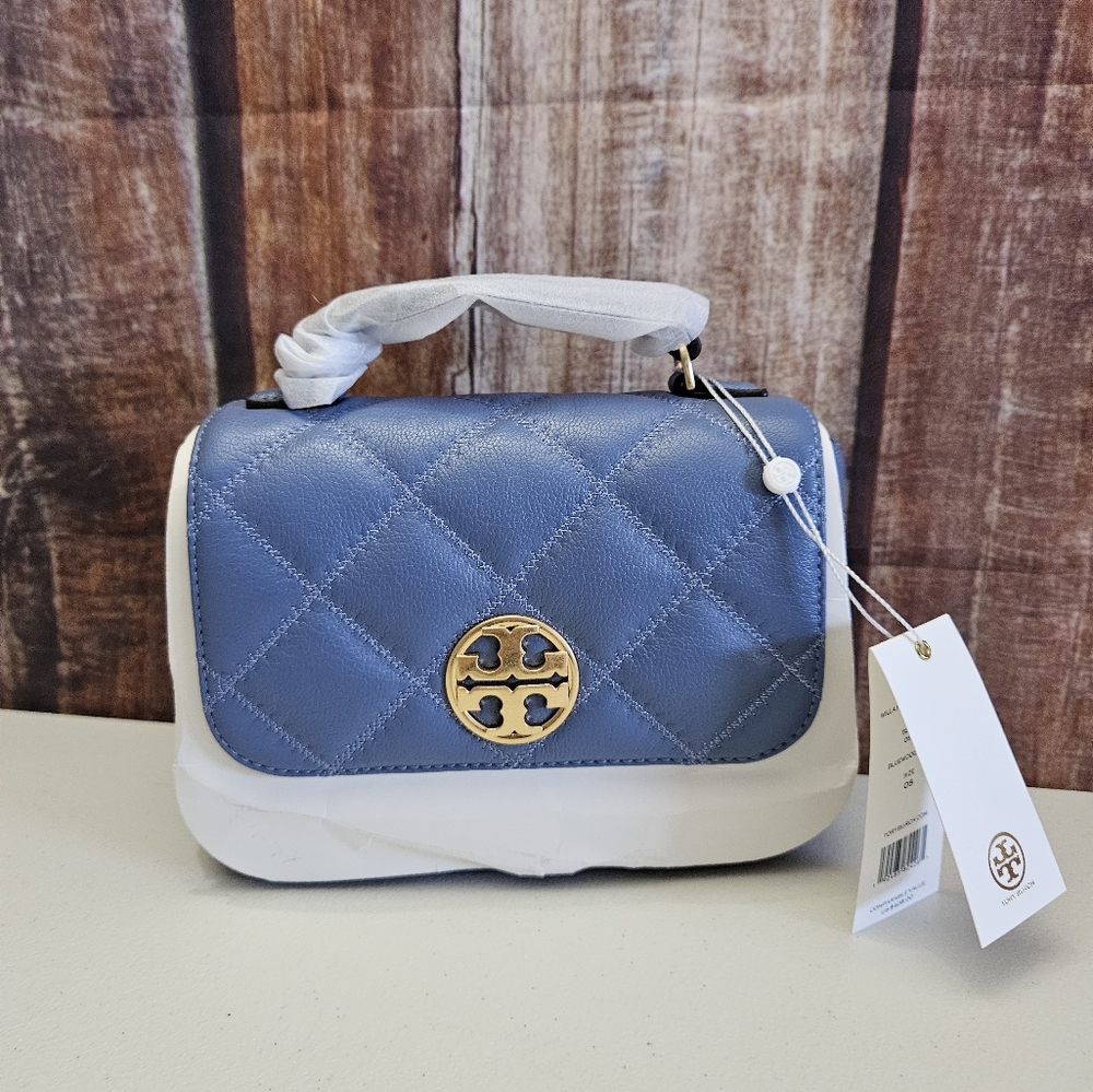 Tory Burch Willa Blue Top Handle Quilted Women's Bag